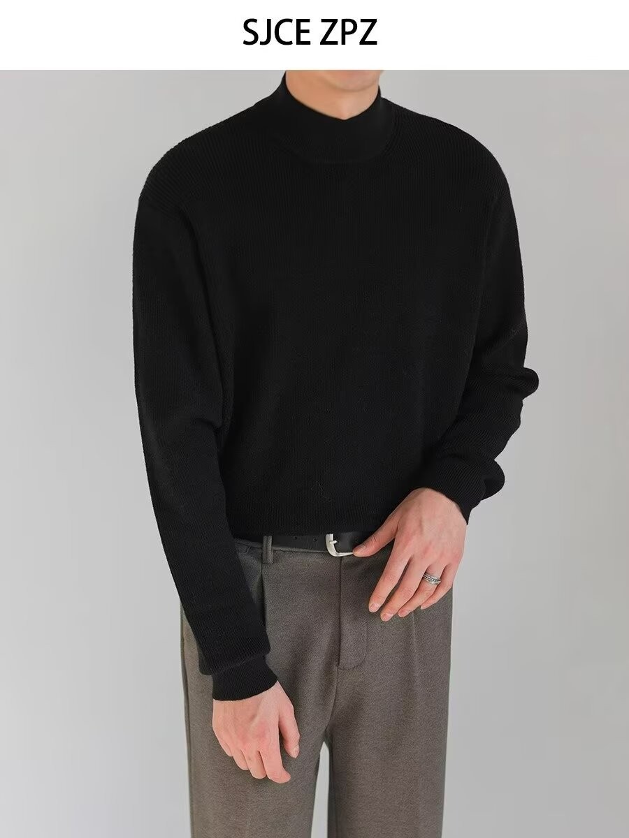 Vintage Style Men’s Half-Turtleneck Knit Sweater