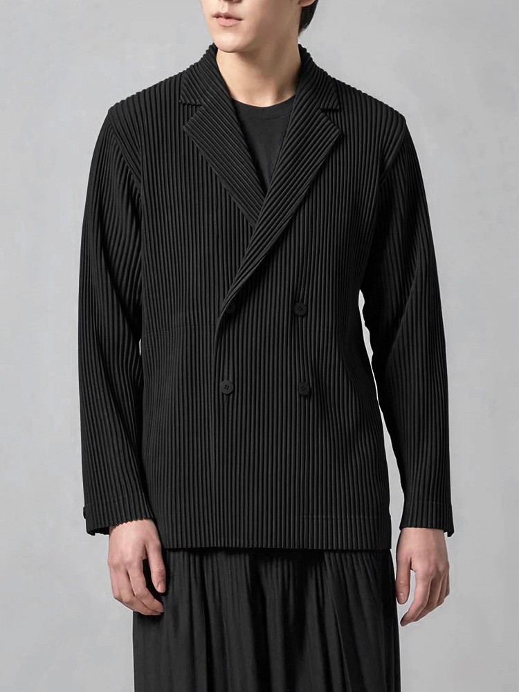 Japanese Miyake Pleated Double-Breasted Blazer Japanese Miyake Pleated Double-Breasted Blazer