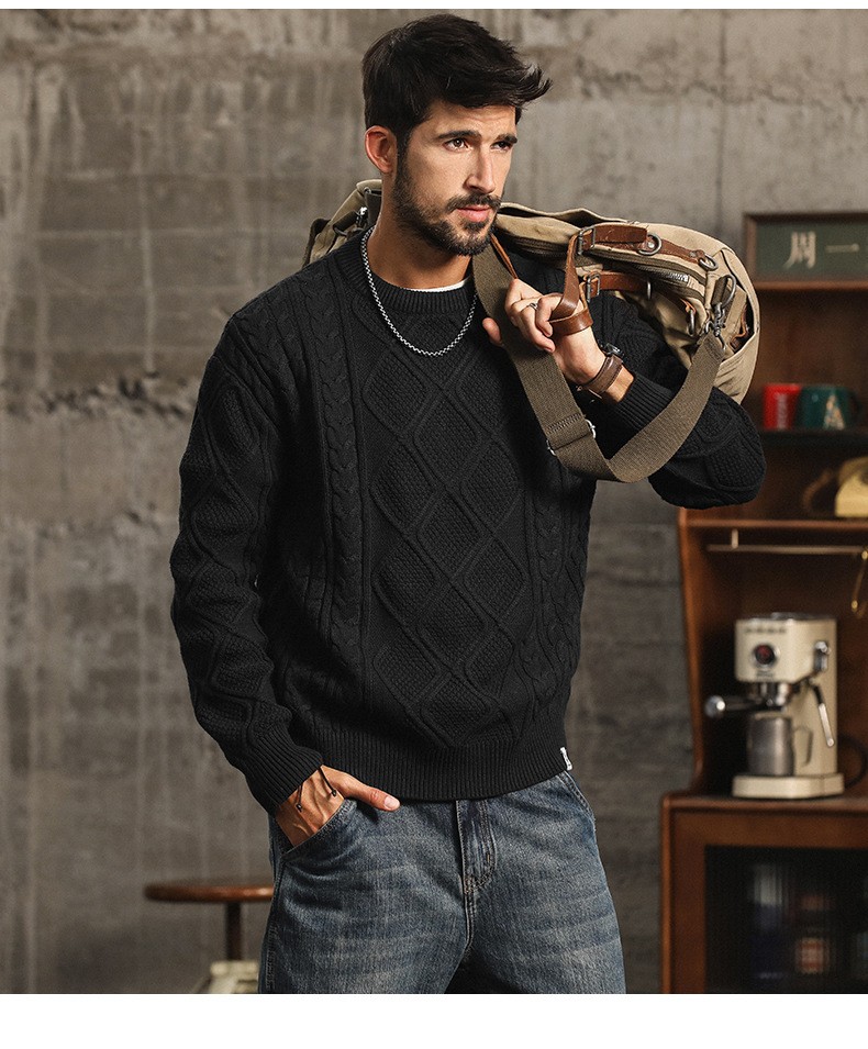 Vintage American Style Chunky Knit Cotton Sweater Vintage American Style Chunky Knit Cotton Sweater