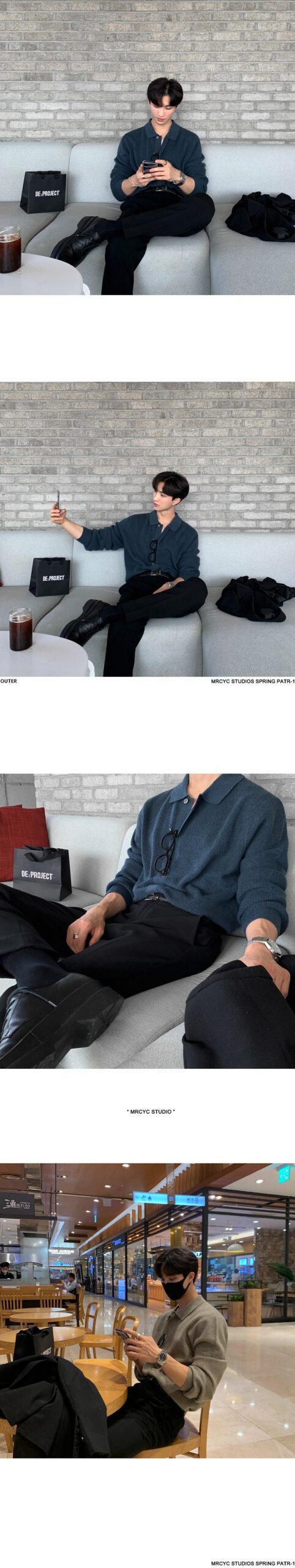 MYQ Men's Loose Fit Knit Polo Cardigan MYQ Men