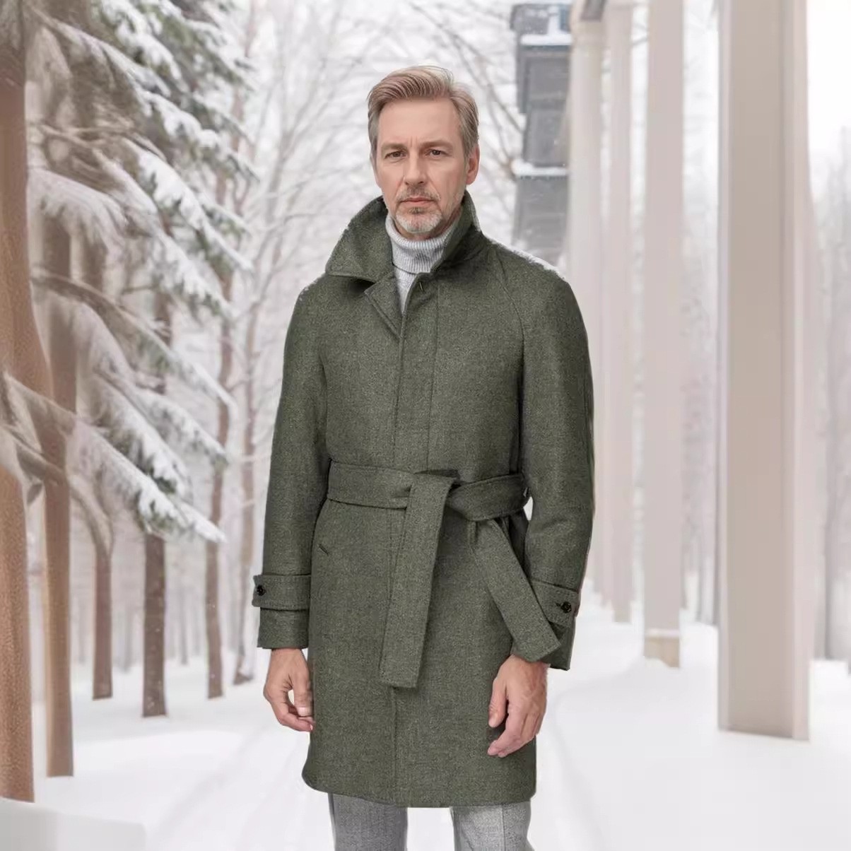 2024 Men's Slim Wool Blend Mid-Length Coat