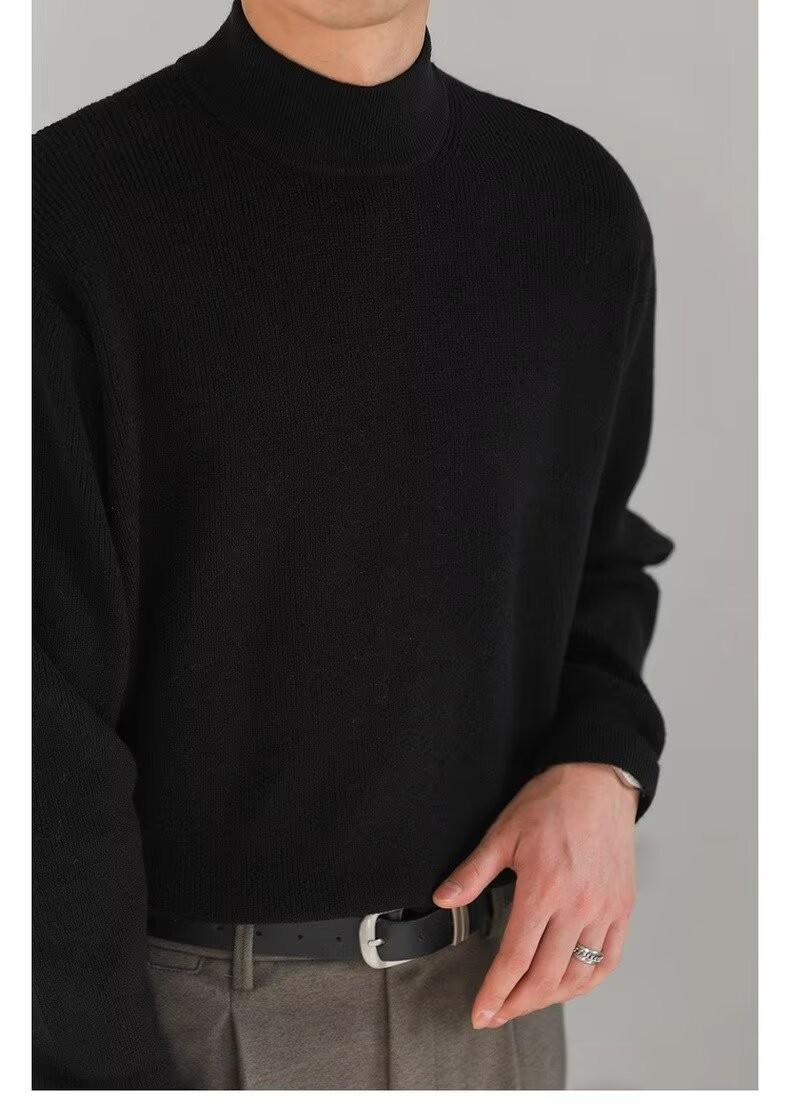 Vintage Style Men’s Half-Turtleneck Knit Sweater