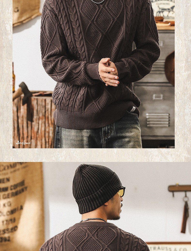 Vintage Thick Knit Pullover Sweater for Men