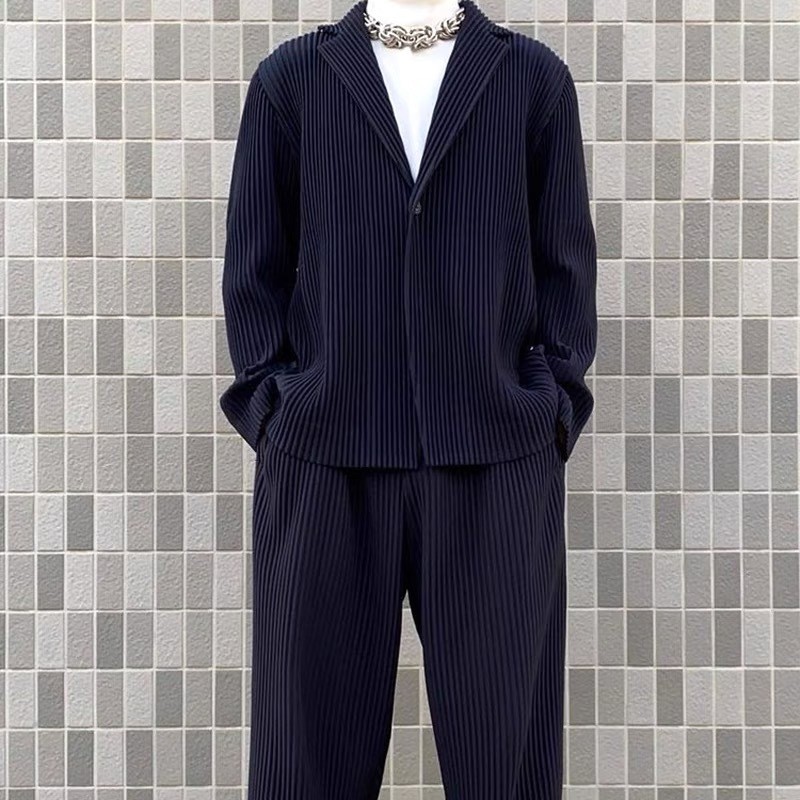 Fully Lined Japanese Miyake-Inspired Pleated Blazer - Relaxed Fit Casual Suit Jacket JD201
