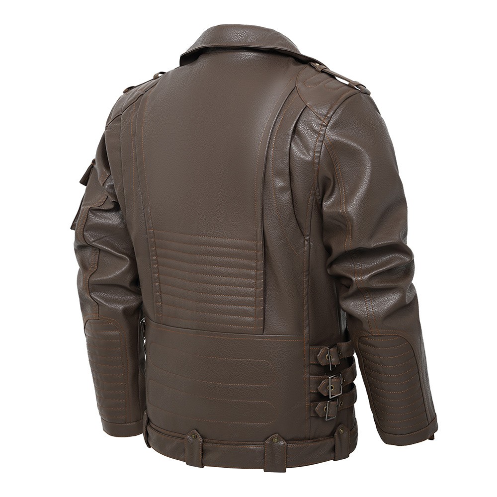 Men's PU Leather Punk Biker Jacket with Multi-Pockets Men