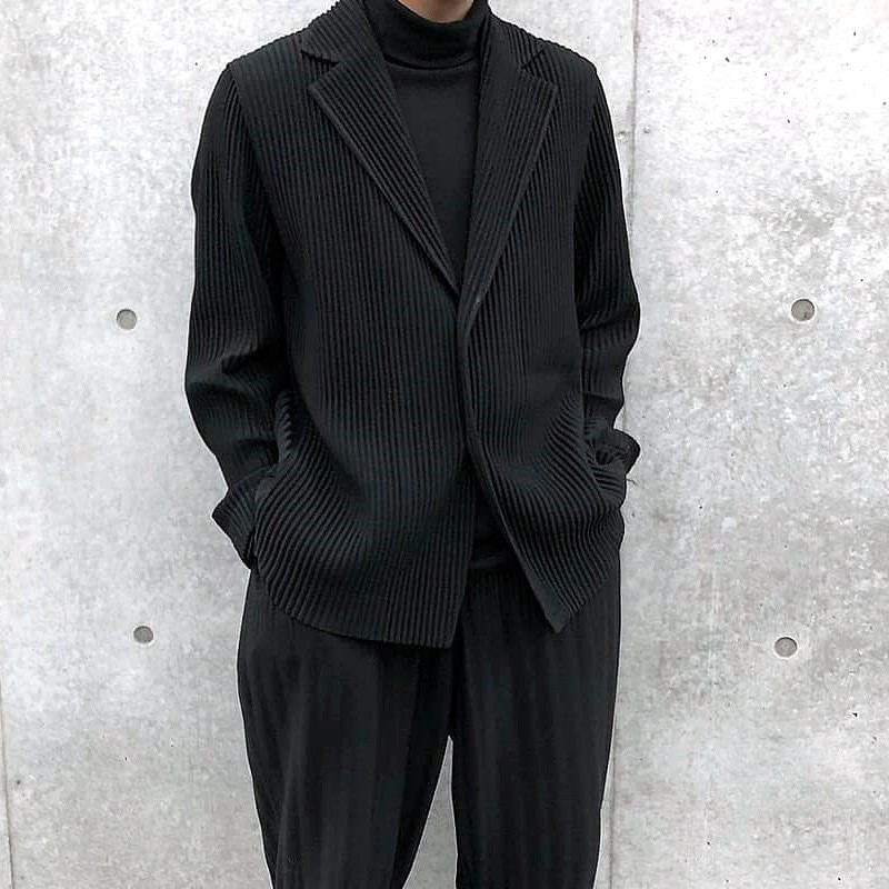 Fully Lined Japanese Miyake-Inspired Pleated Blazer - Relaxed Fit Casual Suit Jacket JD201