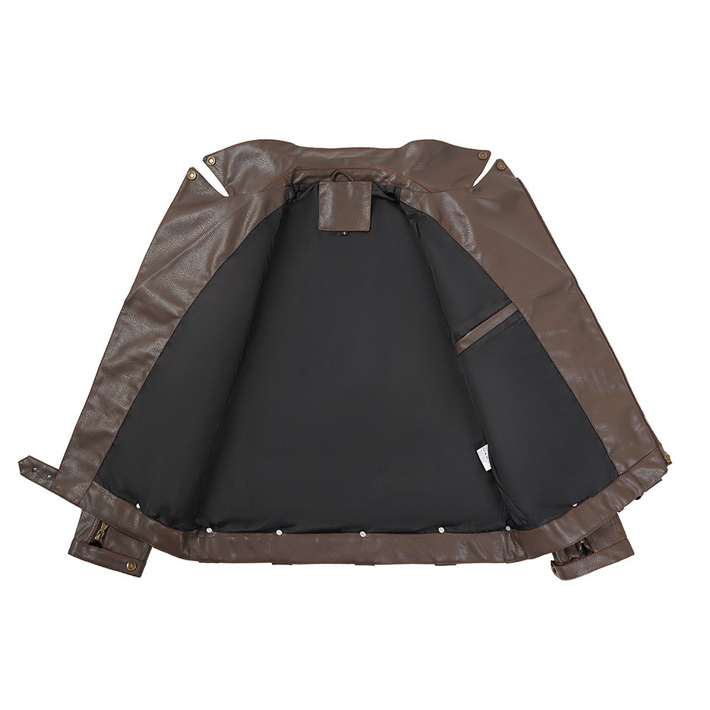 Men's PU Leather Punk Biker Jacket with Multi-Pockets Men