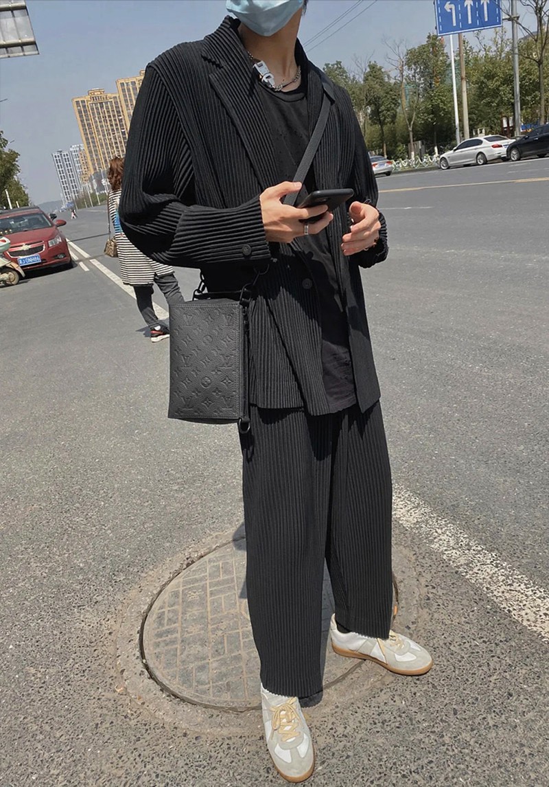 Fully Lined Japanese Miyake-Inspired Pleated Blazer - Relaxed Fit Casual Suit Jacket JD201