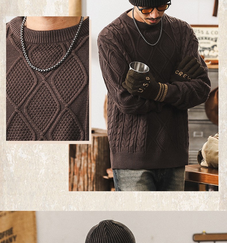Vintage Thick Knit Pullover Sweater for Men