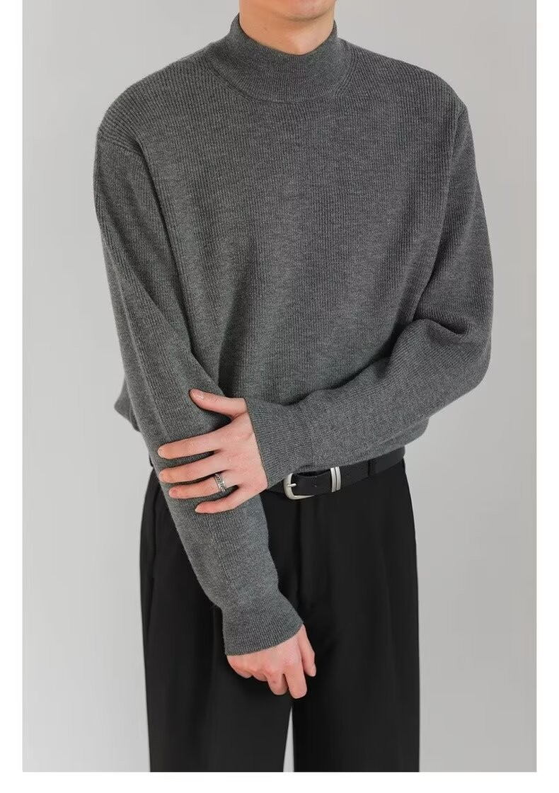 Vintage Style Men’s Half-Turtleneck Knit Sweater
