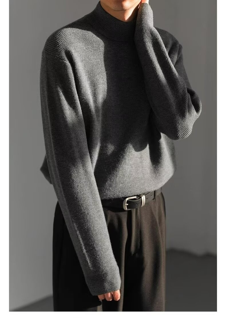 Vintage Style Men’s Half-Turtleneck Knit Sweater