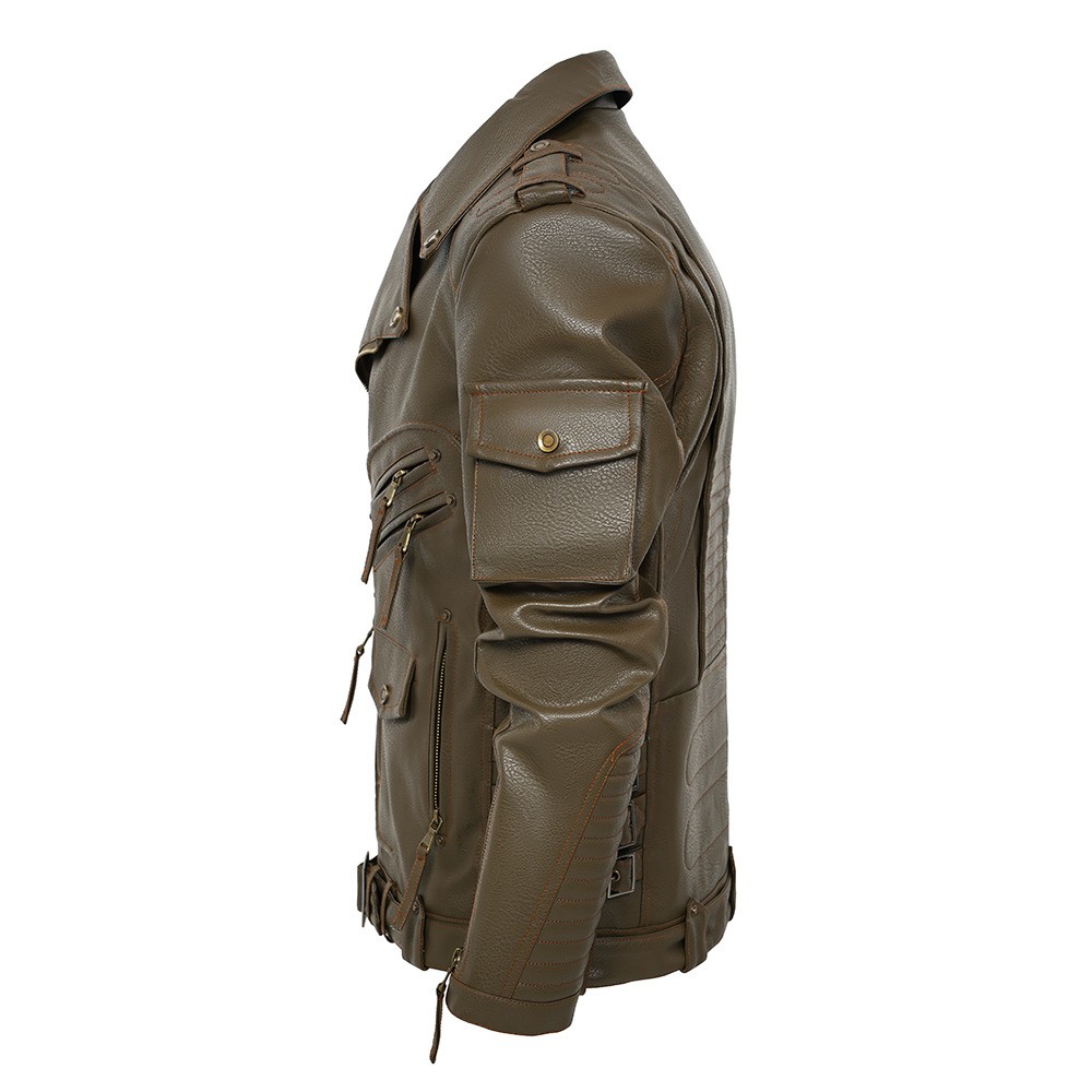 Men's PU Leather Punk Biker Jacket with Multi-Pockets Men