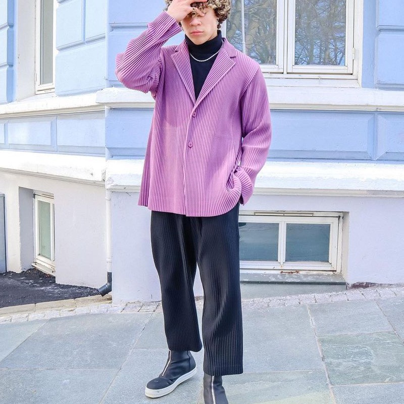 Fully Lined Japanese Miyake-Inspired Pleated Blazer - Relaxed Fit Casual Suit Jacket JD201