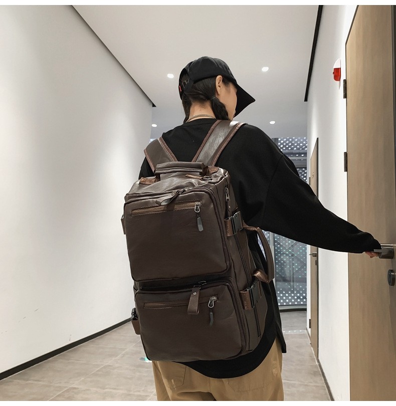 Vintage Multifunctional Large Capacity PU Travel Backpack