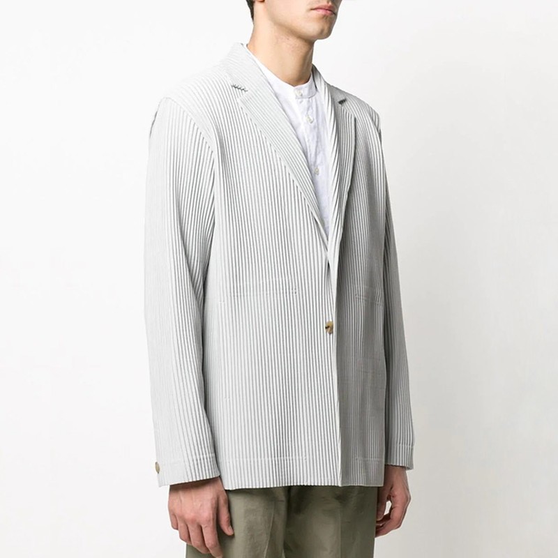 Fully Lined Japanese Miyake-Inspired Pleated Blazer - Relaxed Fit Casual Suit Jacket JD201