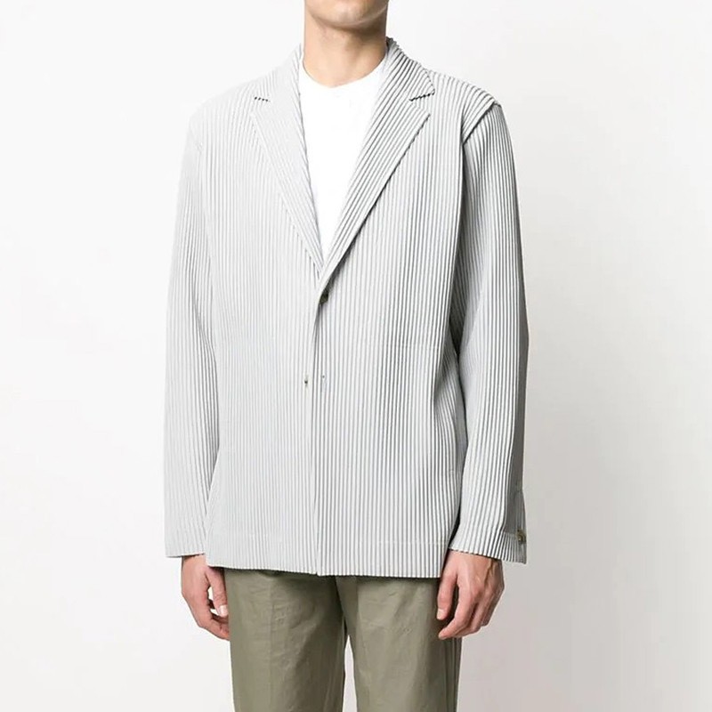 Fully Lined Japanese Miyake-Inspired Pleated Blazer - Relaxed Fit Casual Suit Jacket JD201