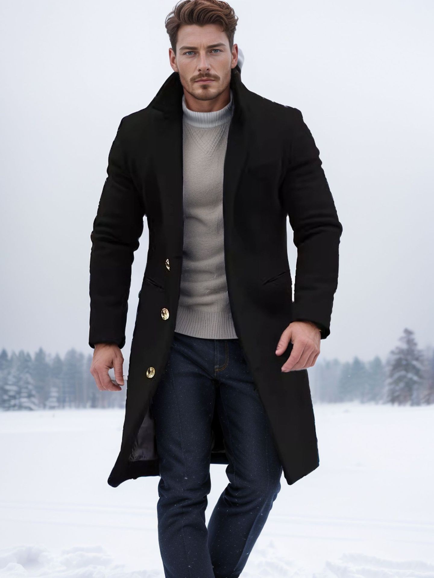 2024 Men's Slim Wool Blend Mid-Length Coat