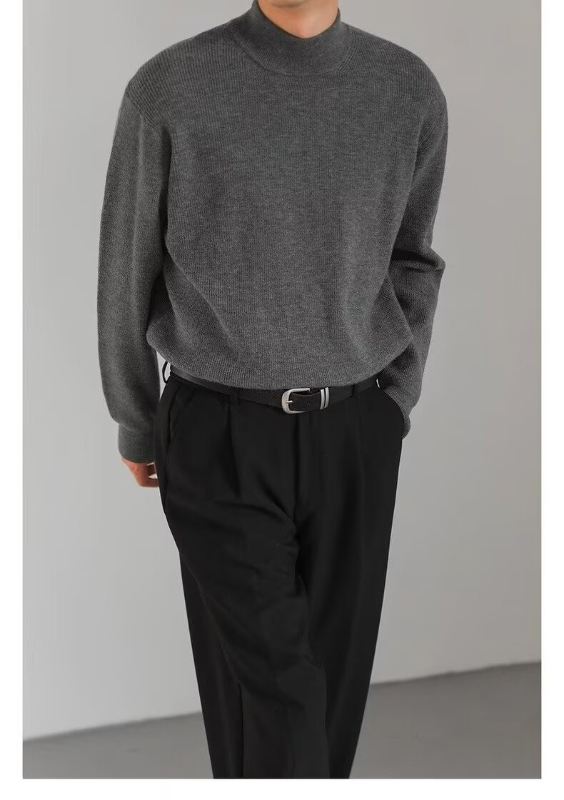 Vintage Style Men’s Half-Turtleneck Knit Sweater