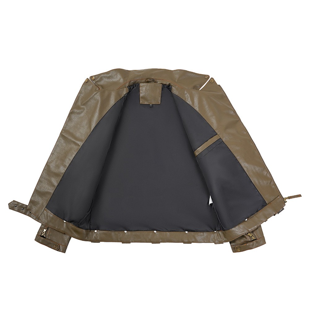 Men's PU Leather Punk Biker Jacket with Multi-Pockets Men