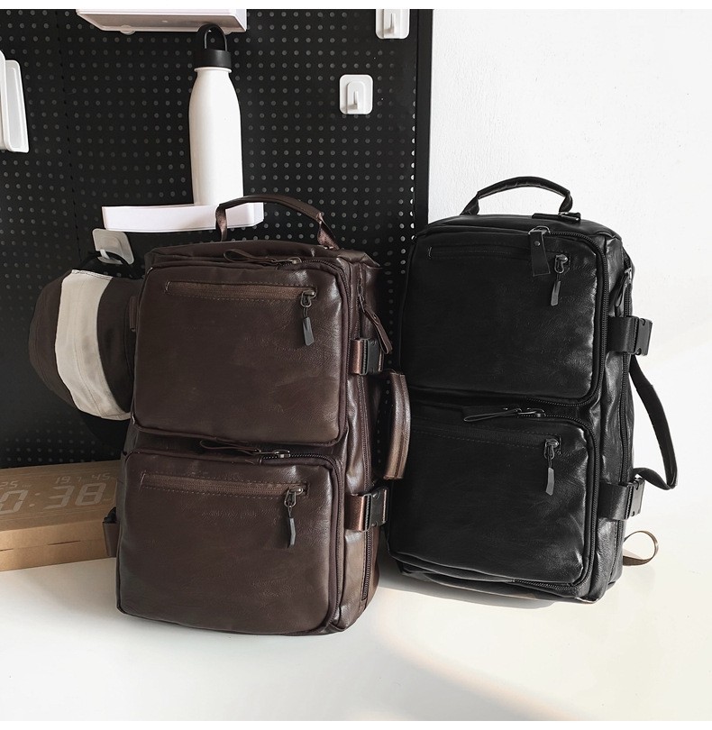 Vintage Multifunctional Large Capacity PU Travel Backpack