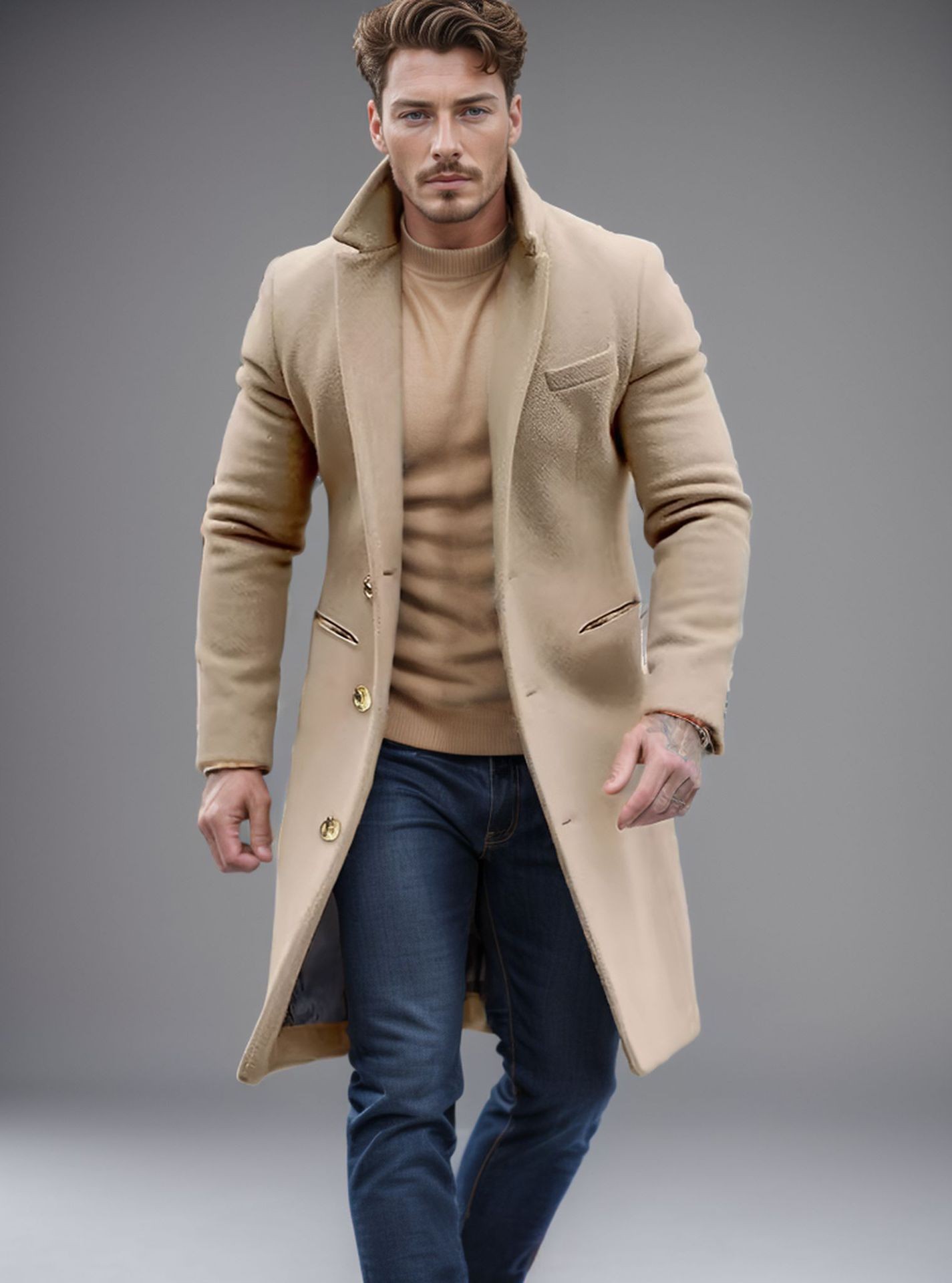 2024 Men's Slim Wool Blend Mid-Length Coat