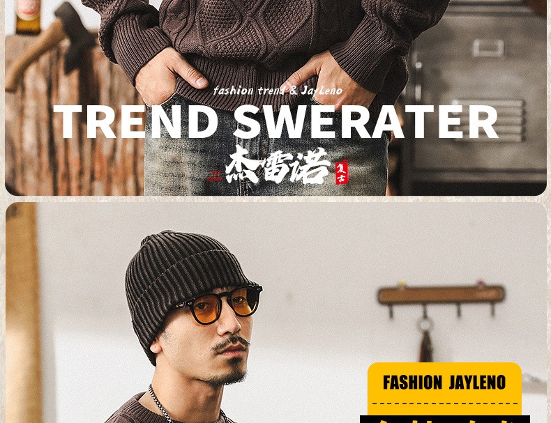 Vintage Thick Knit Pullover Sweater for Men