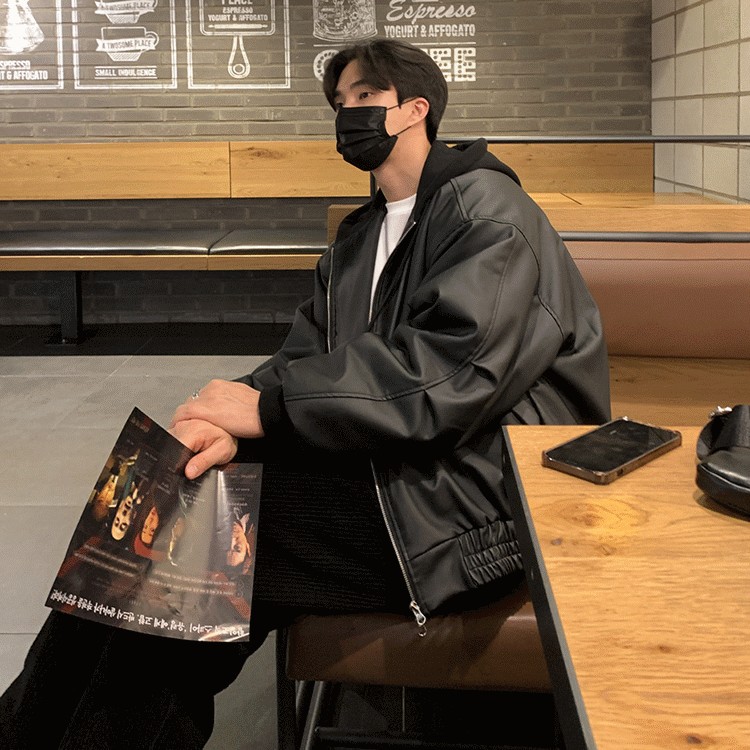 MYQ Men’s PU Leather Hooded Jacket 2024 Spring