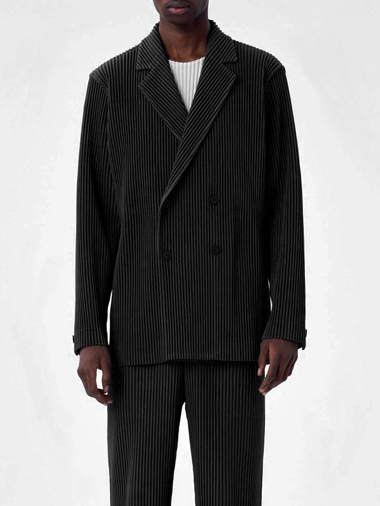 Japanese Miyake Pleated Double-Breasted Blazer Japanese Miyake Pleated Double-Breasted Blazer