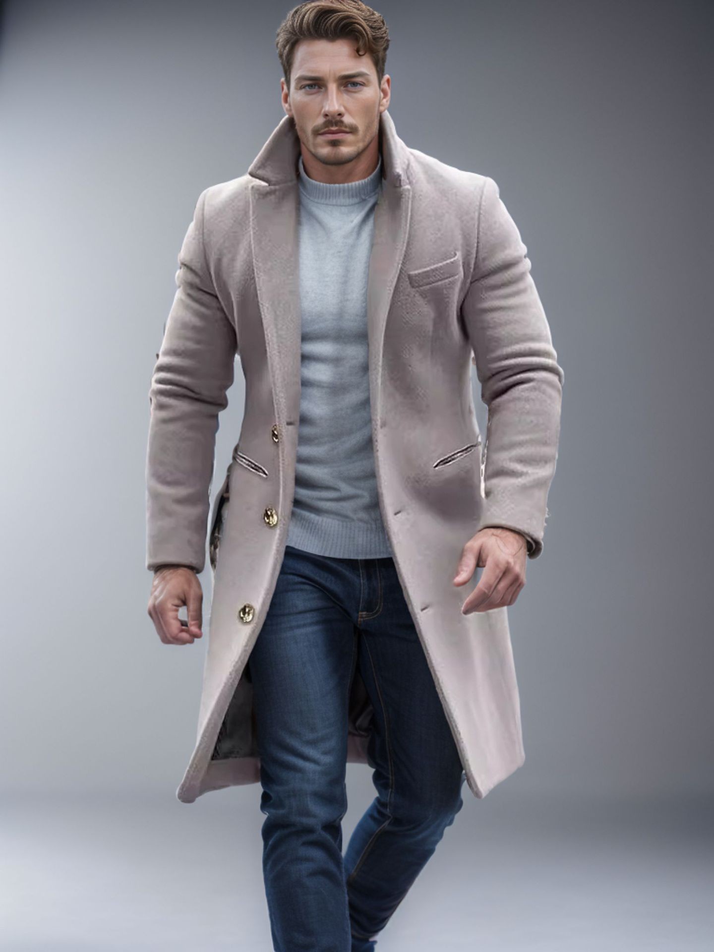 2024 Men's Slim Wool Blend Mid-Length Coat