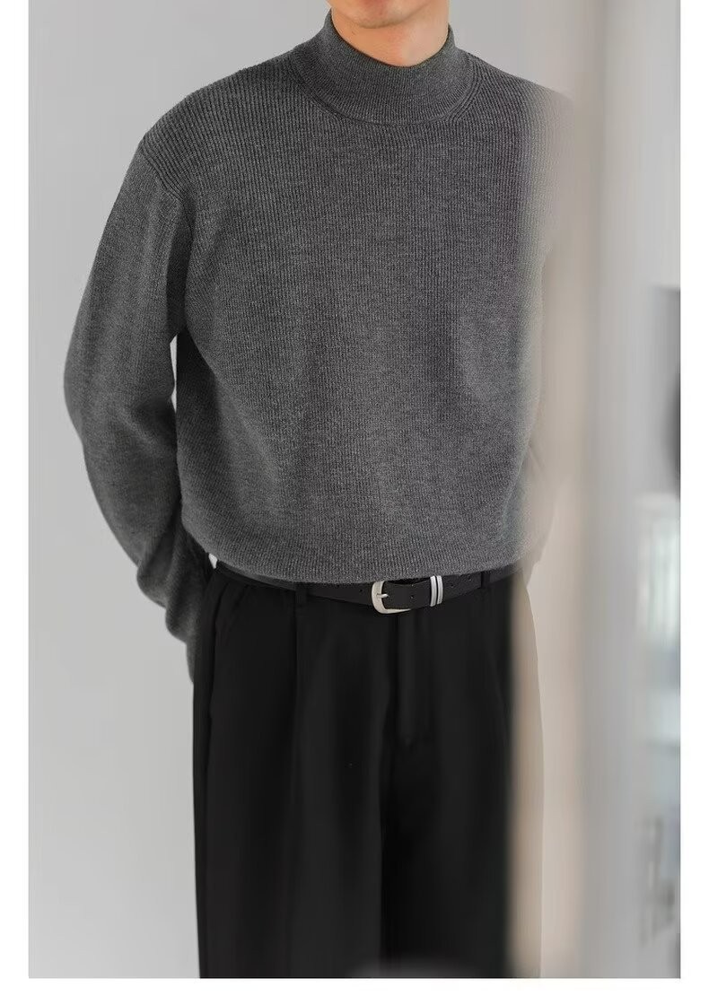 Vintage Style Men’s Half-Turtleneck Knit Sweater