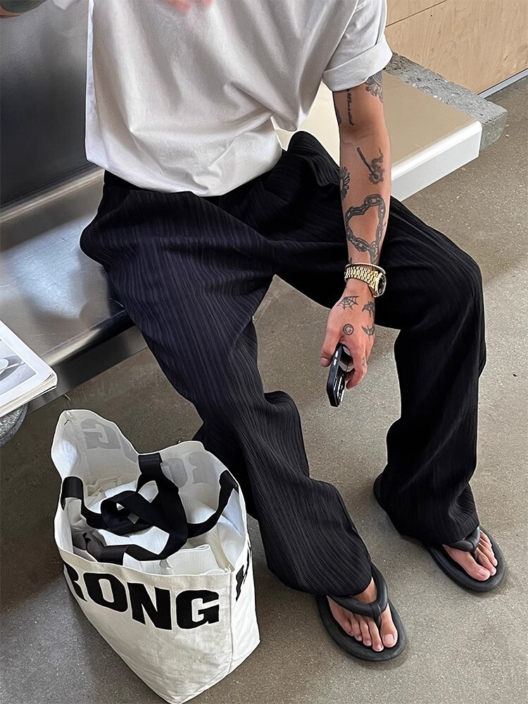 2025 Summer American Vintage Soft Textured Single Pleat Straight Leg Casual Pants - Loose Wide Leg Long Pants in White