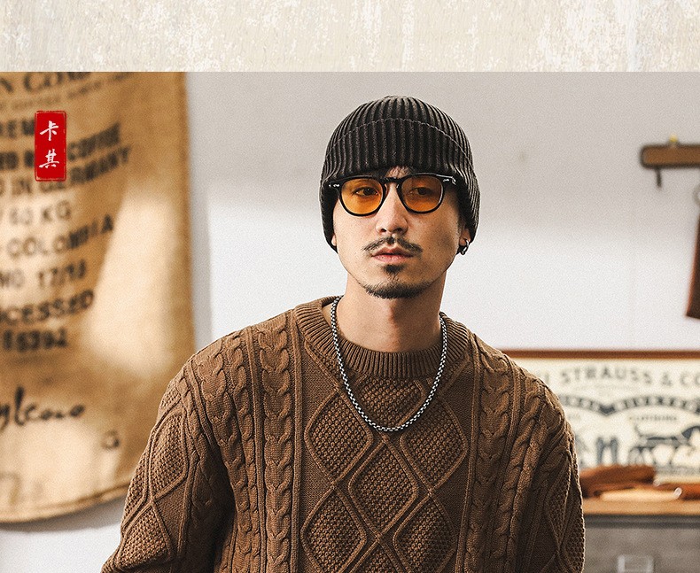 Vintage Thick Knit Pullover Sweater for Men