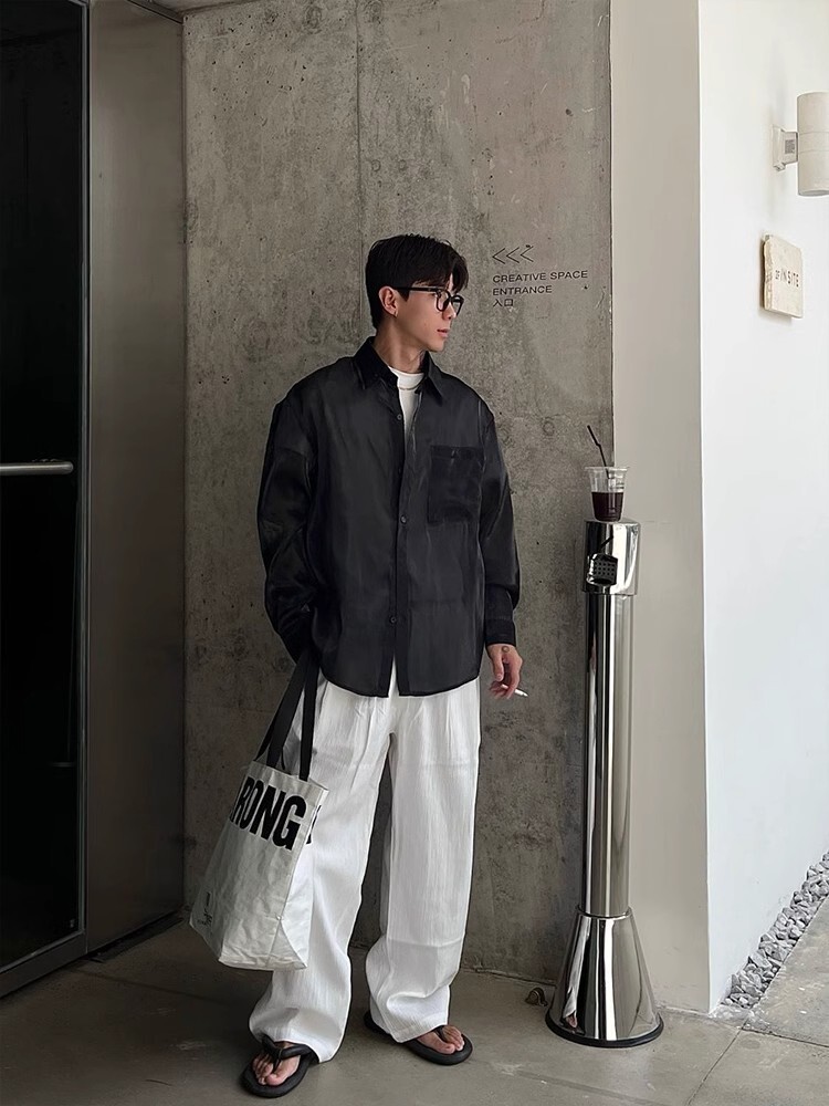 2025 Summer American Vintage Soft Textured Single Pleat Straight Leg Casual Pants - Loose Wide Leg Long Pants in White