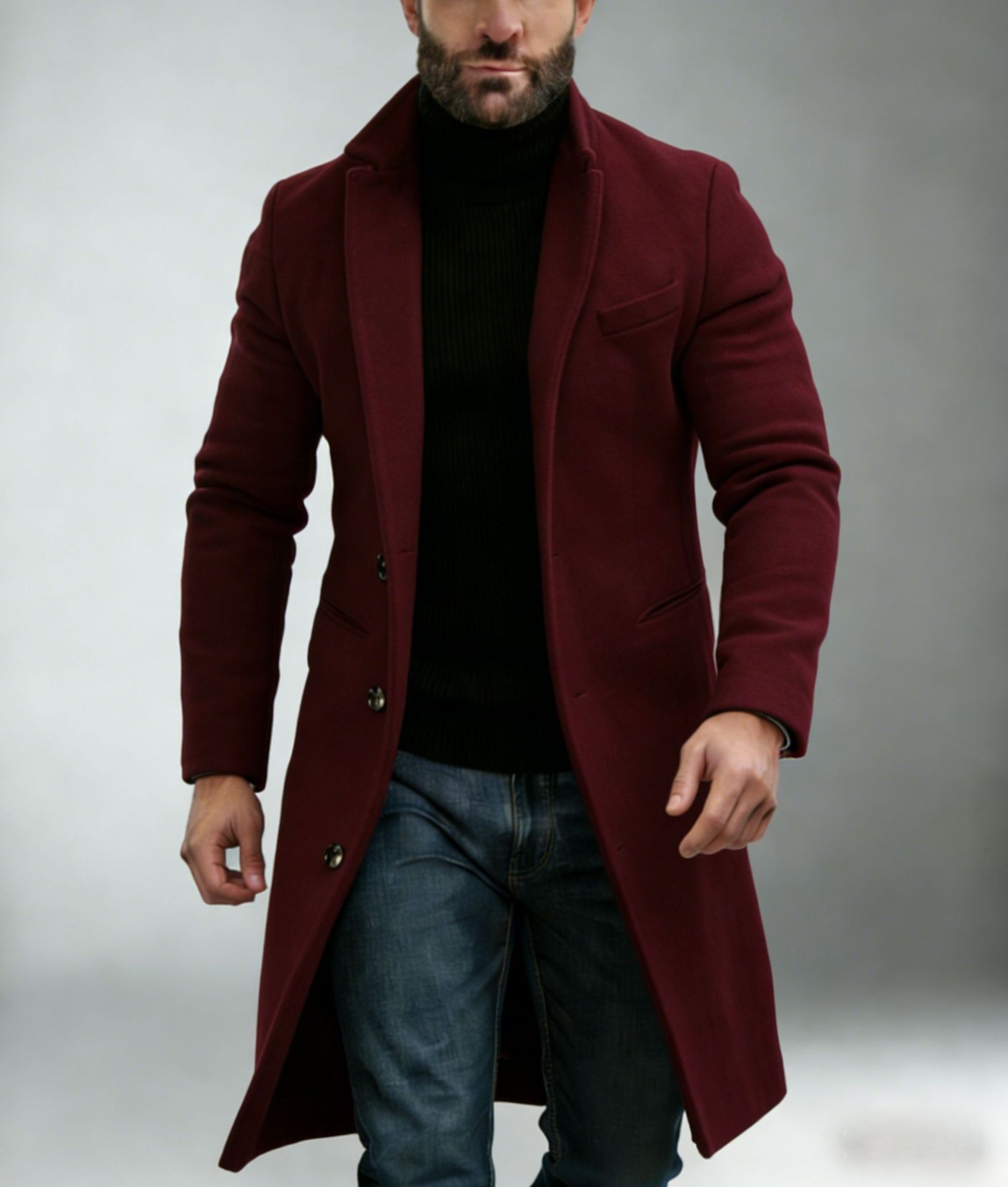 2024 Men's Slim Wool Blend Mid-Length Coat