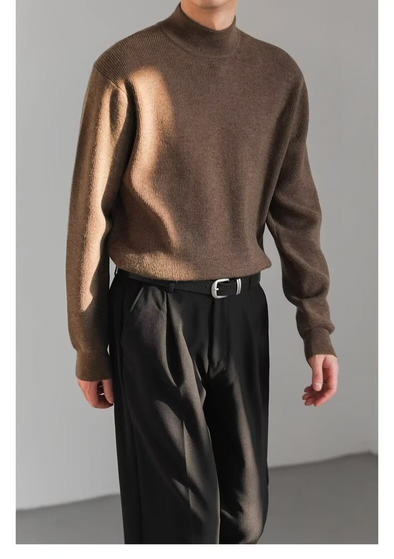 Vintage Style Men’s Half-Turtleneck Knit Sweater