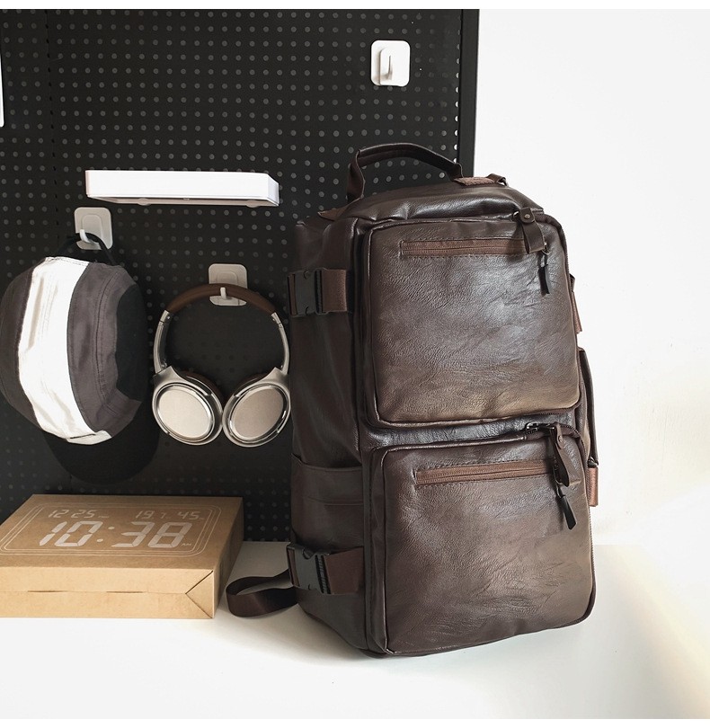 Vintage Multifunctional Large Capacity PU Travel Backpack