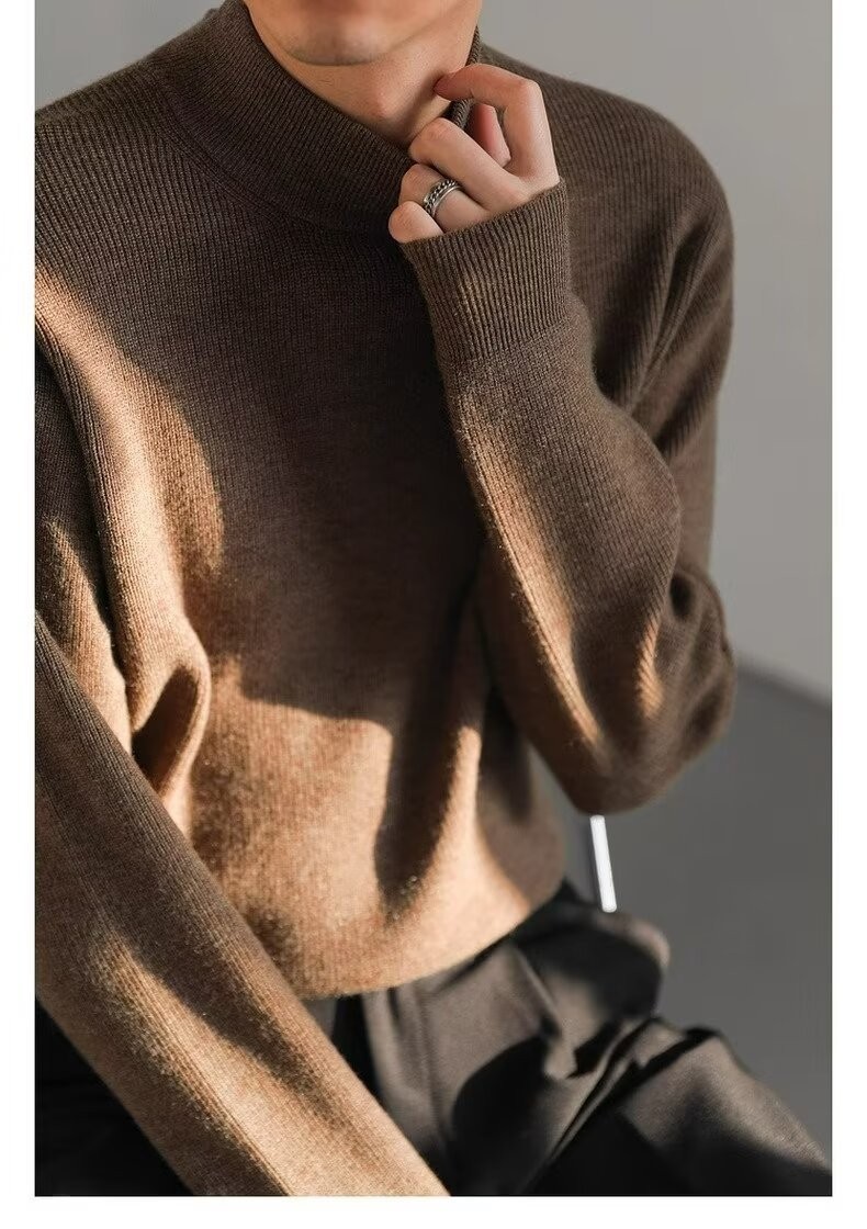 Vintage Style Men’s Half-Turtleneck Knit Sweater