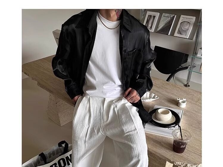 2025 Summer American Vintage Soft Textured Single Pleat Straight Leg Casual Pants - Loose Wide Leg Long Pants in White