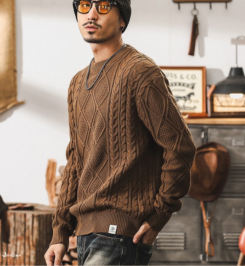 Vintage Thick Knit Pullover Sweater for Men