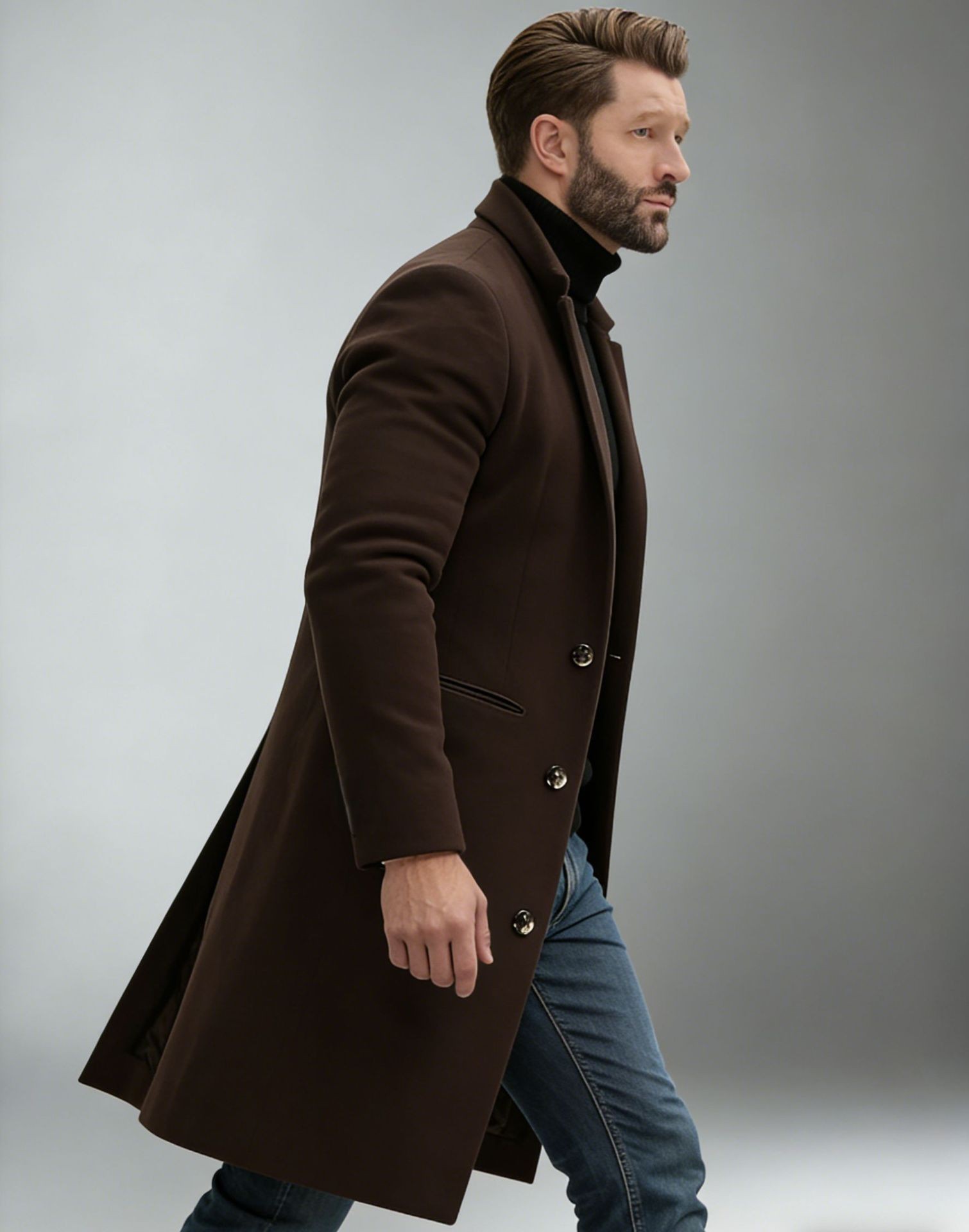 2024 Men's Slim Wool Blend Mid-Length Coat