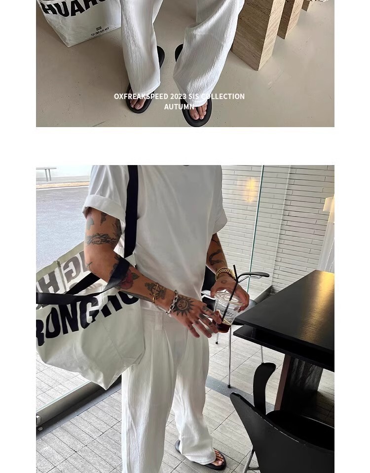 2025 Summer American Vintage Soft Textured Single Pleat Straight Leg Casual Pants - Loose Wide Leg Long Pants in White