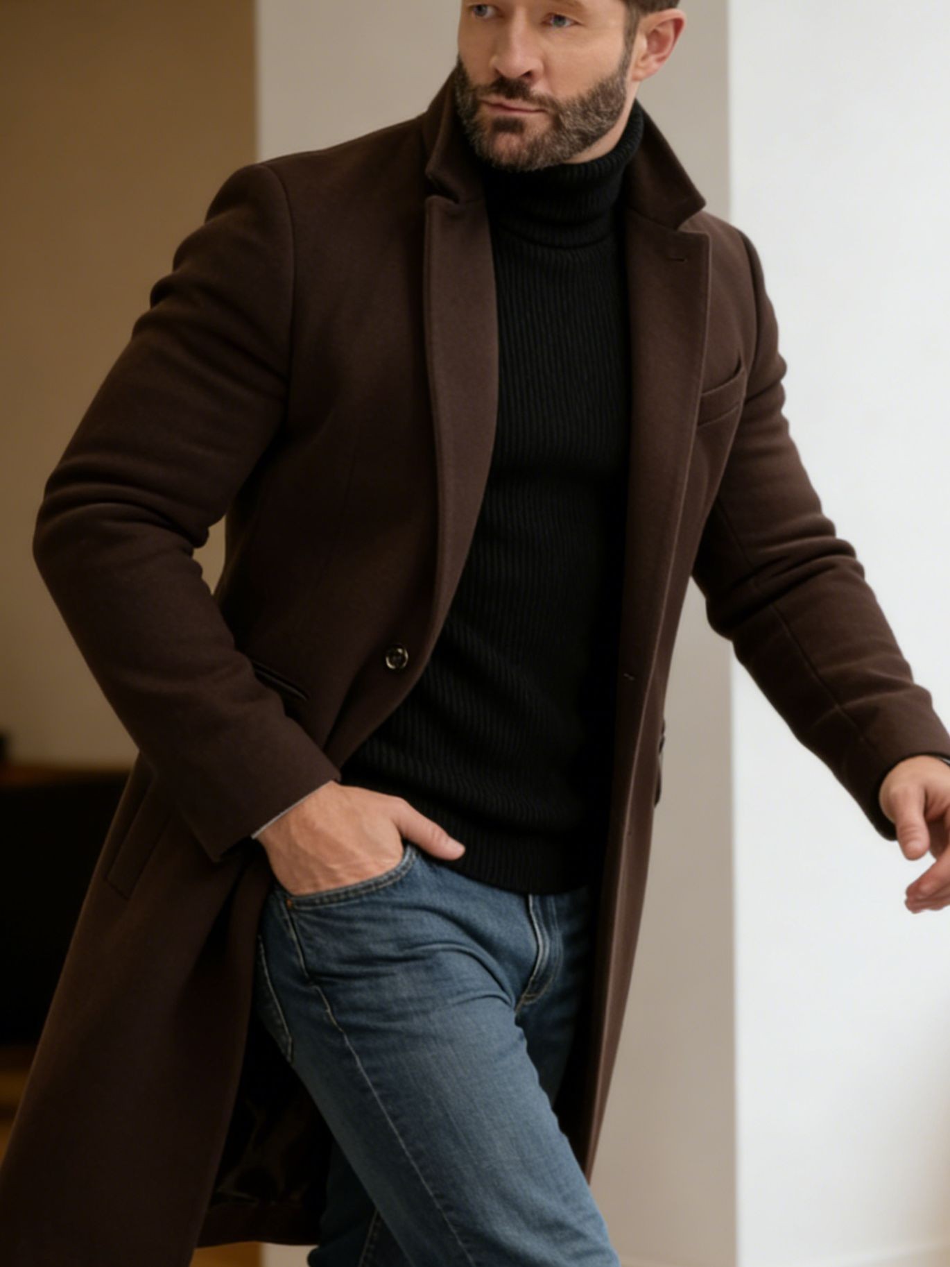 2024 Men's Slim Wool Blend Mid-Length Coat