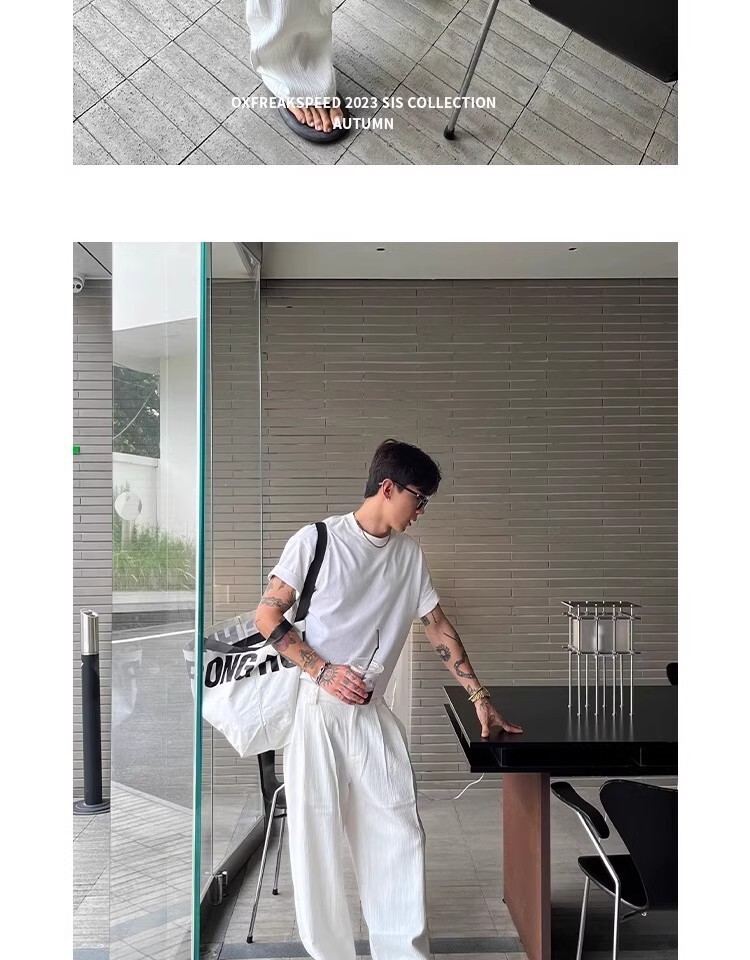 2025 Summer American Vintage Soft Textured Single Pleat Straight Leg Casual Pants - Loose Wide Leg Long Pants in White