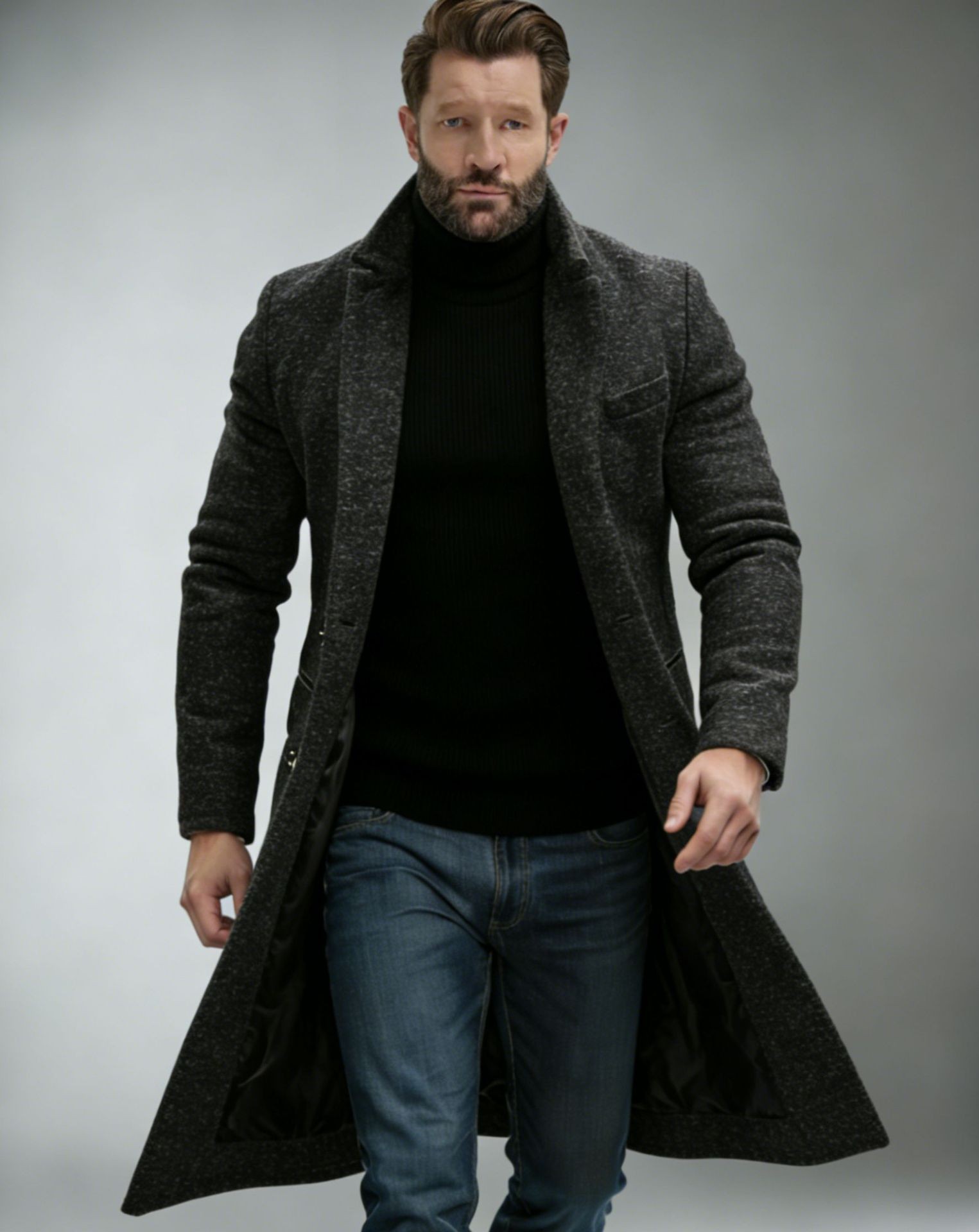 2024 Men's Slim Wool Blend Mid-Length Coat