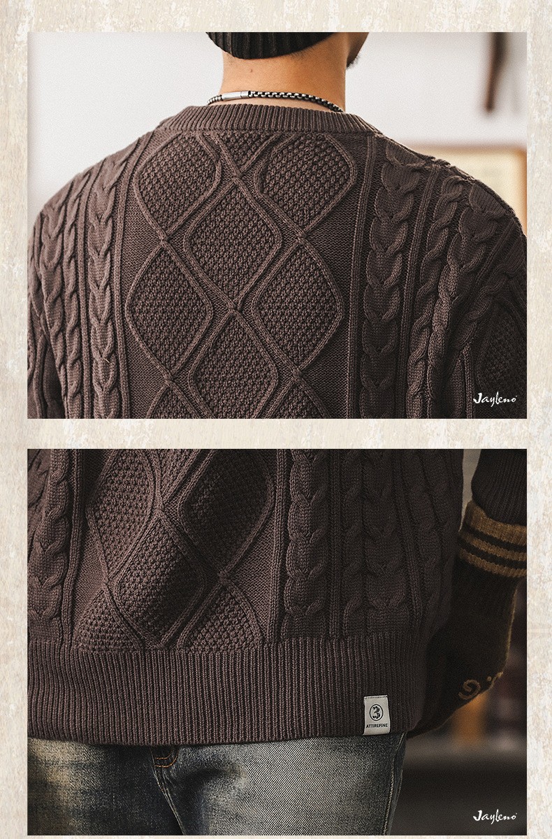 Vintage Thick Knit Pullover Sweater for Men