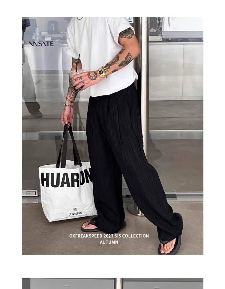 2025 Summer American Vintage Soft Textured Single Pleat Straight Leg Casual Pants - Loose Wide Leg Long Pants in White