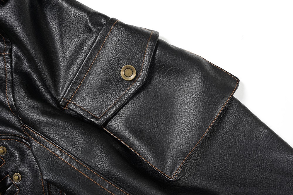 Men's PU Leather Punk Biker Jacket with Multi-Pockets Men