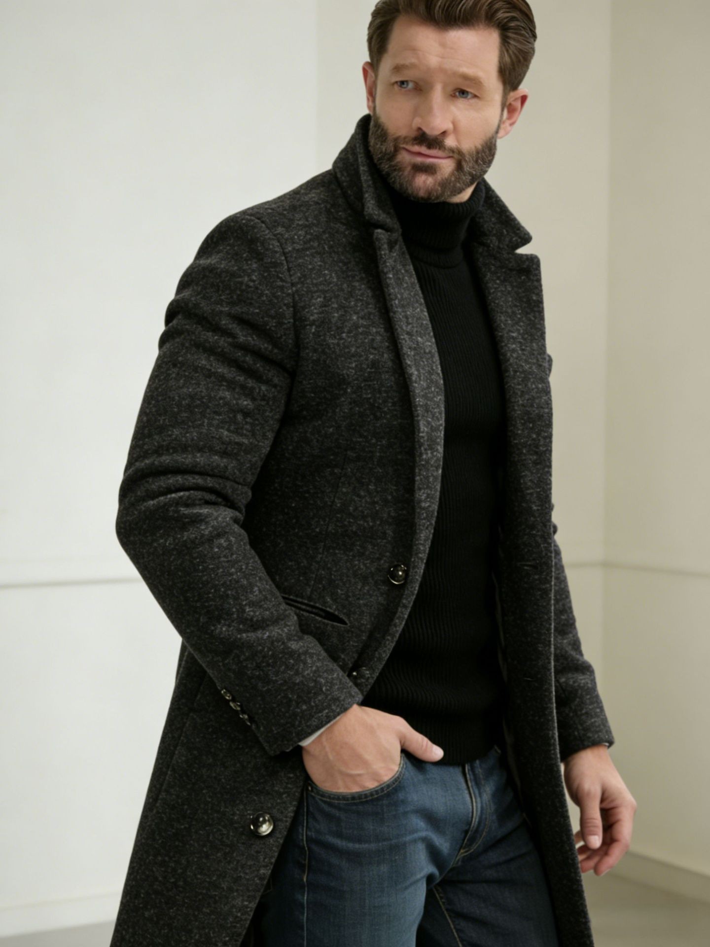2024 Men's Slim Wool Blend Mid-Length Coat