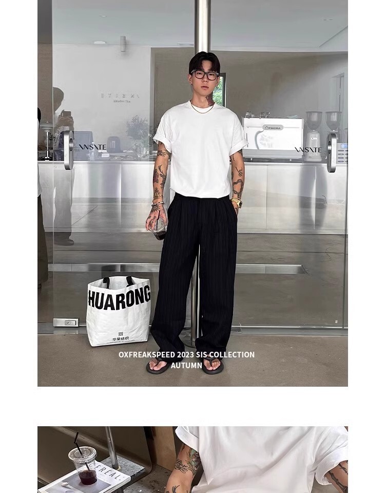 2025 Summer American Vintage Soft Textured Single Pleat Straight Leg Casual Pants - Loose Wide Leg Long Pants in White