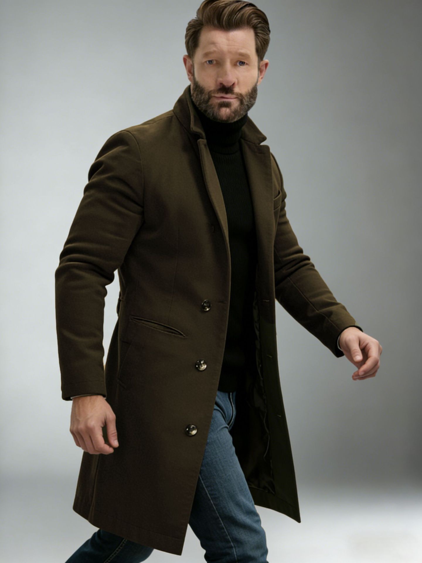 2024 Men's Slim Wool Blend Mid-Length Coat